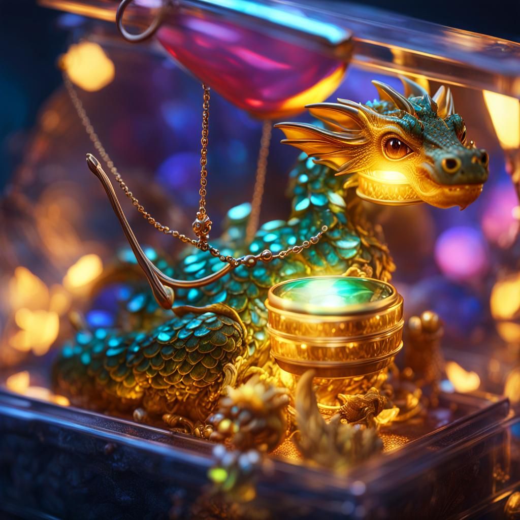 Baby Dragon with Glowing Jewelry: Miniature Concept Art