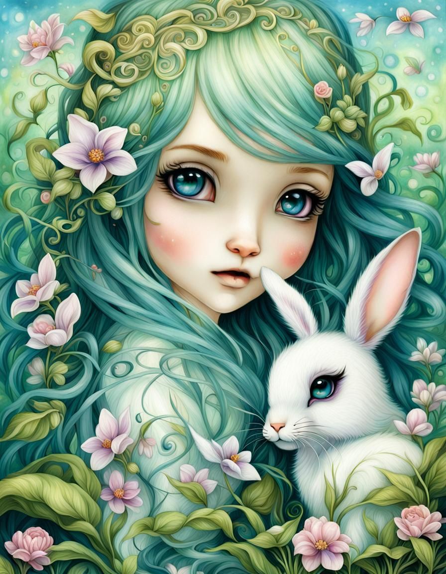 Anime Rabbit Celebrates Spring in Manga Style