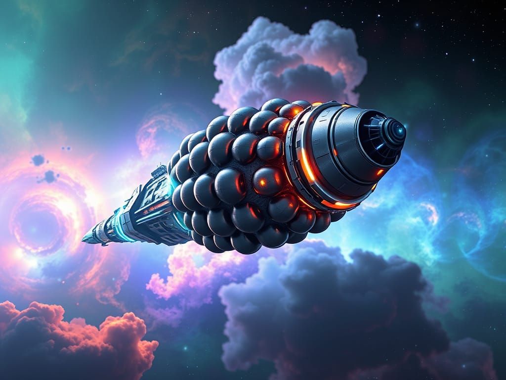 Futuristic Starship Soars Through Vibrant Space Nebula