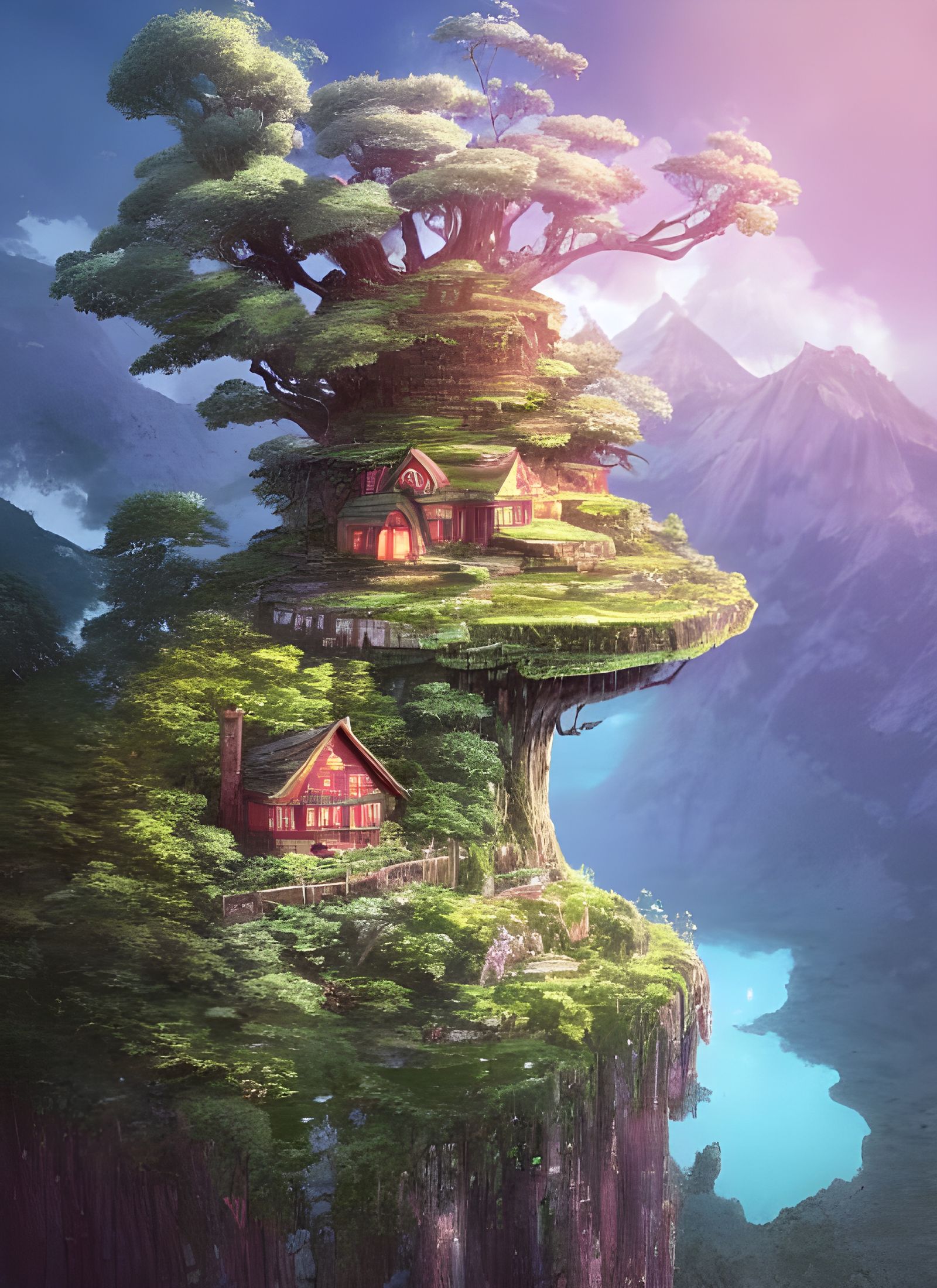 Mountain Cottage Illustration in Digital Art Style