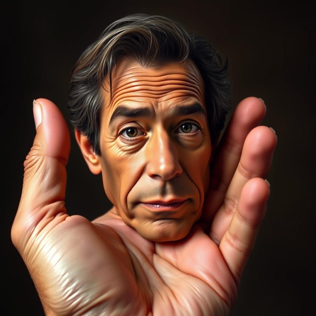 Hyperrealistic Portrait of Tony Danza in Hand