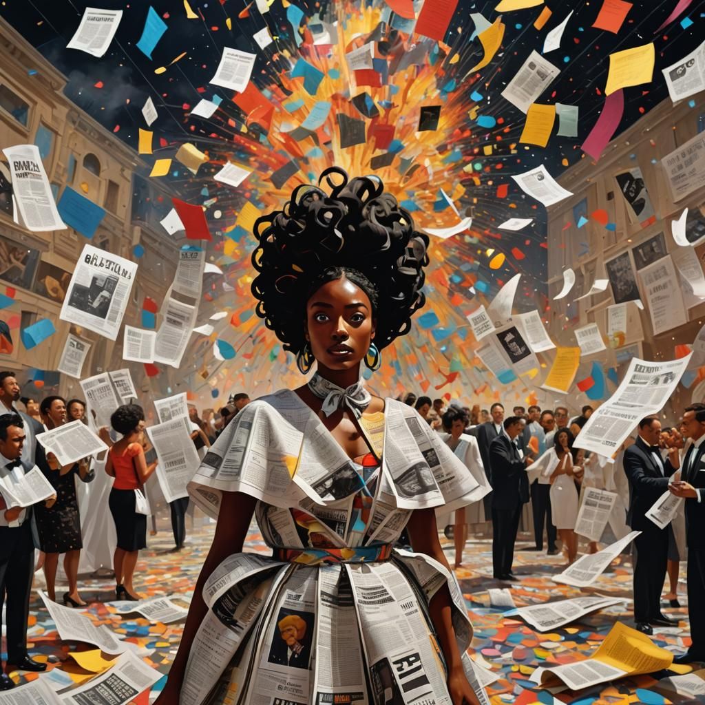 Newspaper Costume at Gala, a Surrealist Oil Painting