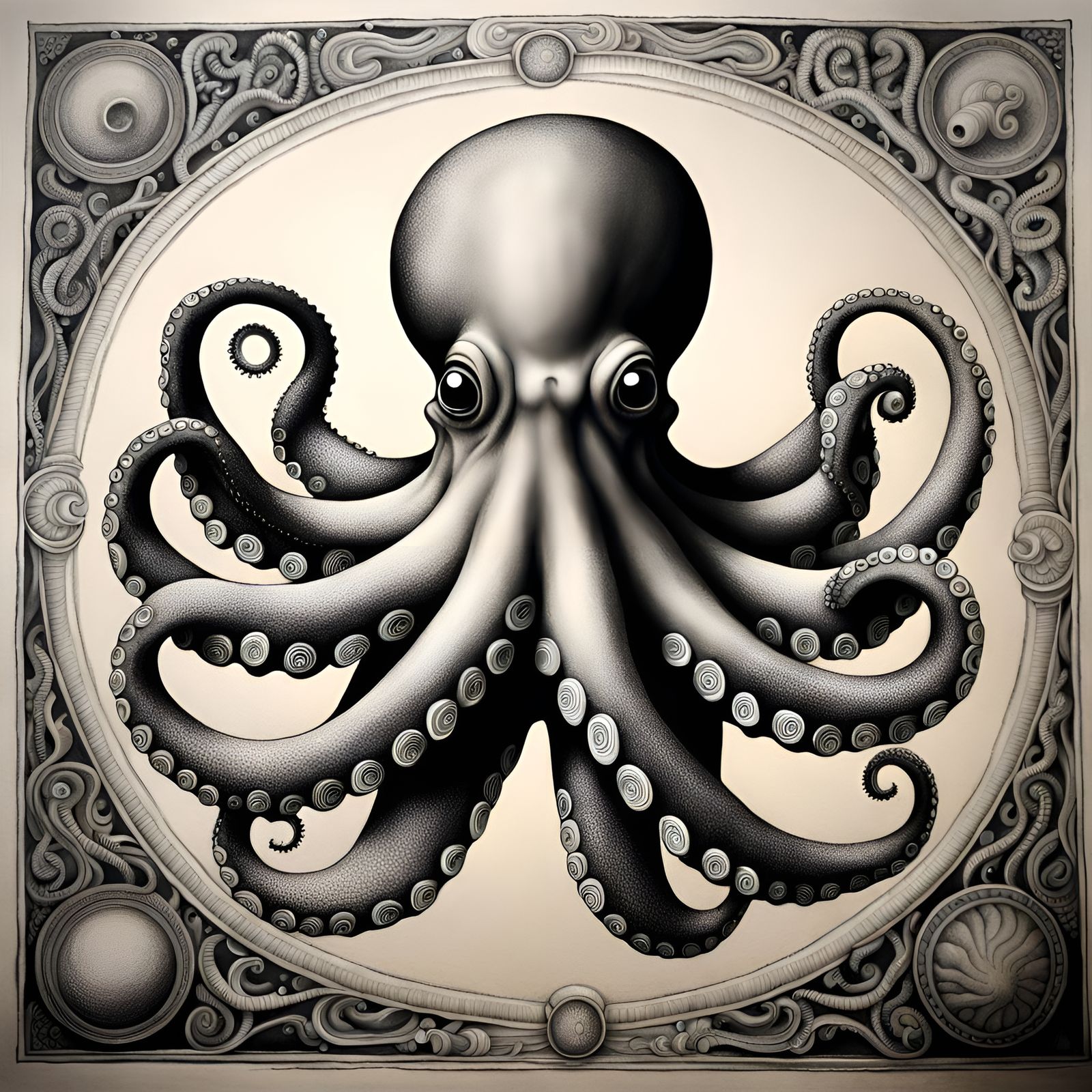 Detailed Chalk Drawing of an Octopus