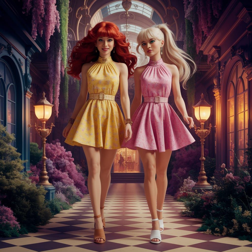 Young Friends Stroll Through Whimsical Fantasy Mall in Vibra...