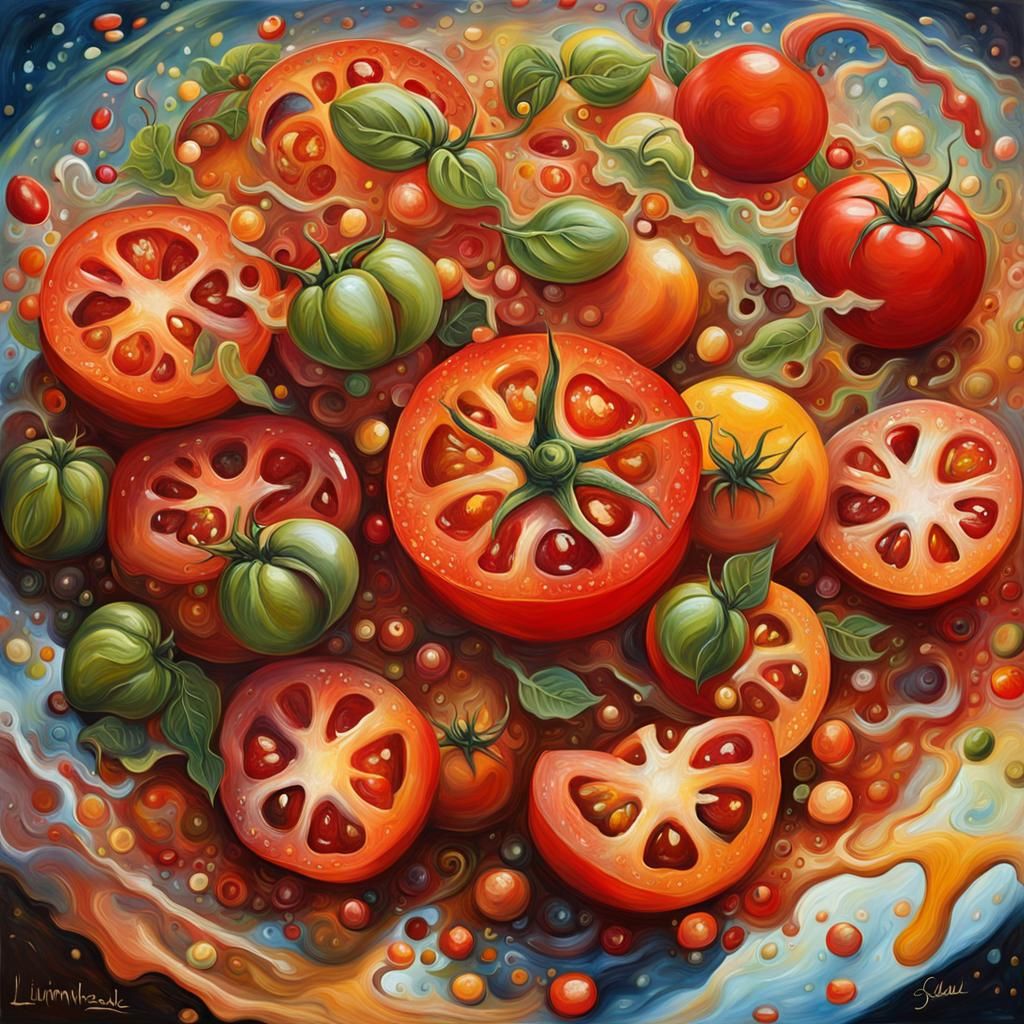 Tomato Salad as Scratchy Oil Painting