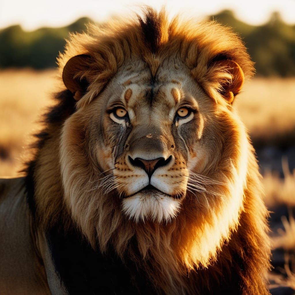 Regal Lion Portrait with Golden Sunrise Glow