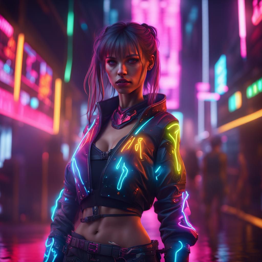 Neon Girl in Detailed Matte Painting