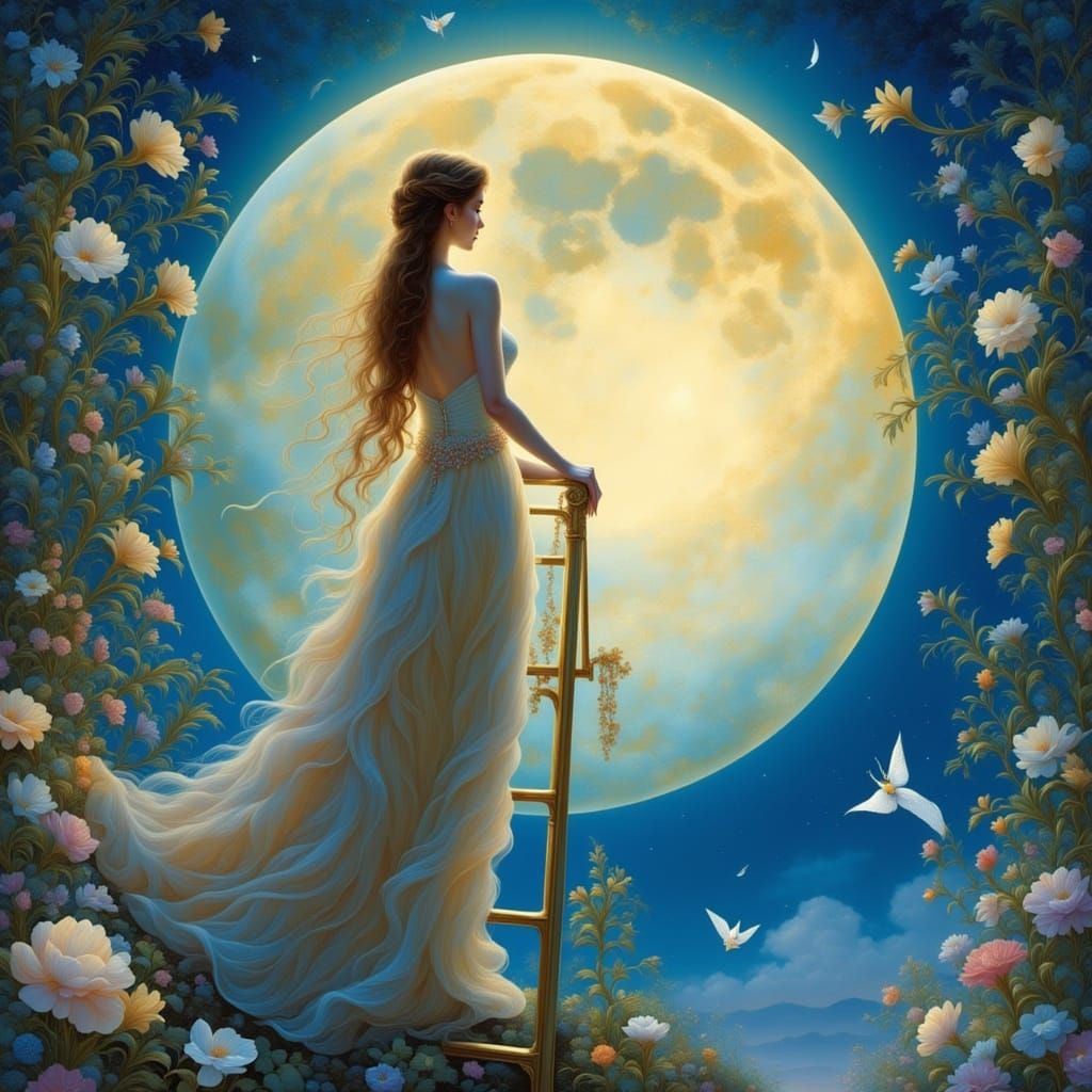 Woman Under Moonlight in Renaissance Style