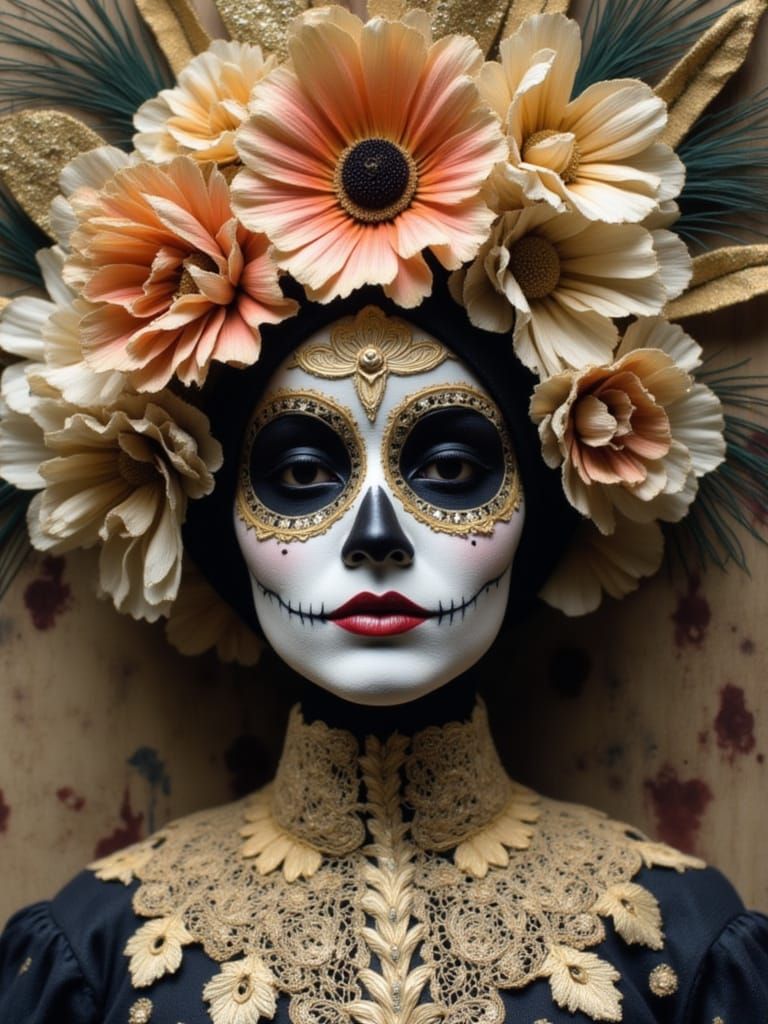 Woman with Gilded Swirling Foliage Makeup