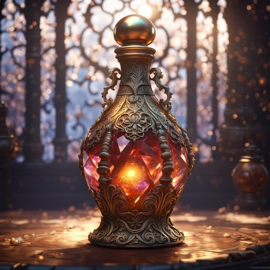 Ornate Crystal Bottle Holding a Mysterious Potion