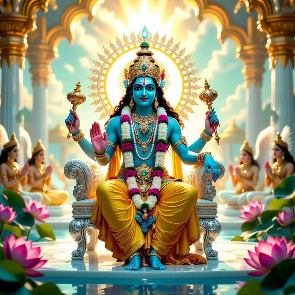 Radiant God on Crystal Throne in Vaikuntha