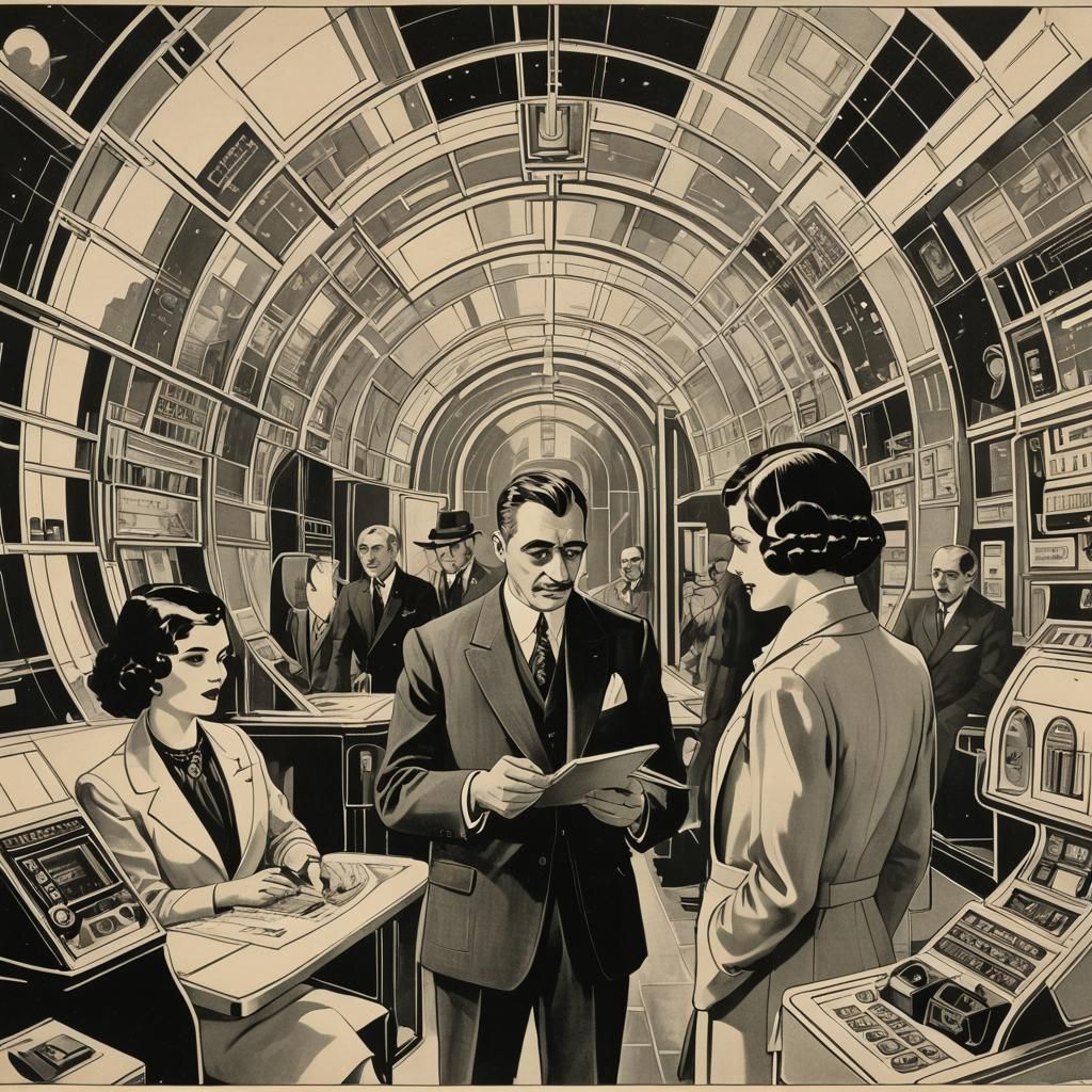 Art Deco Magazine Cover: Future Communication Vision