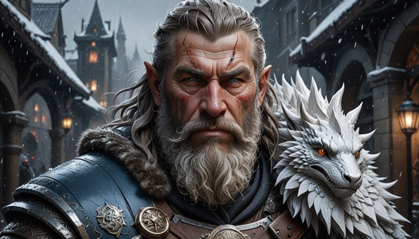 Viking and Dragon Portrait in Digital Art Style