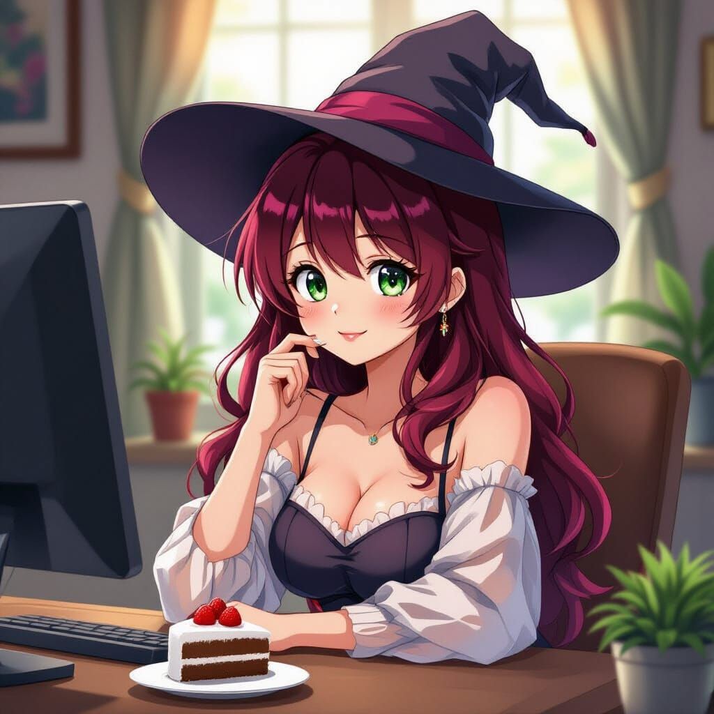 Anime Woman with Cake in Studio Trigger Style