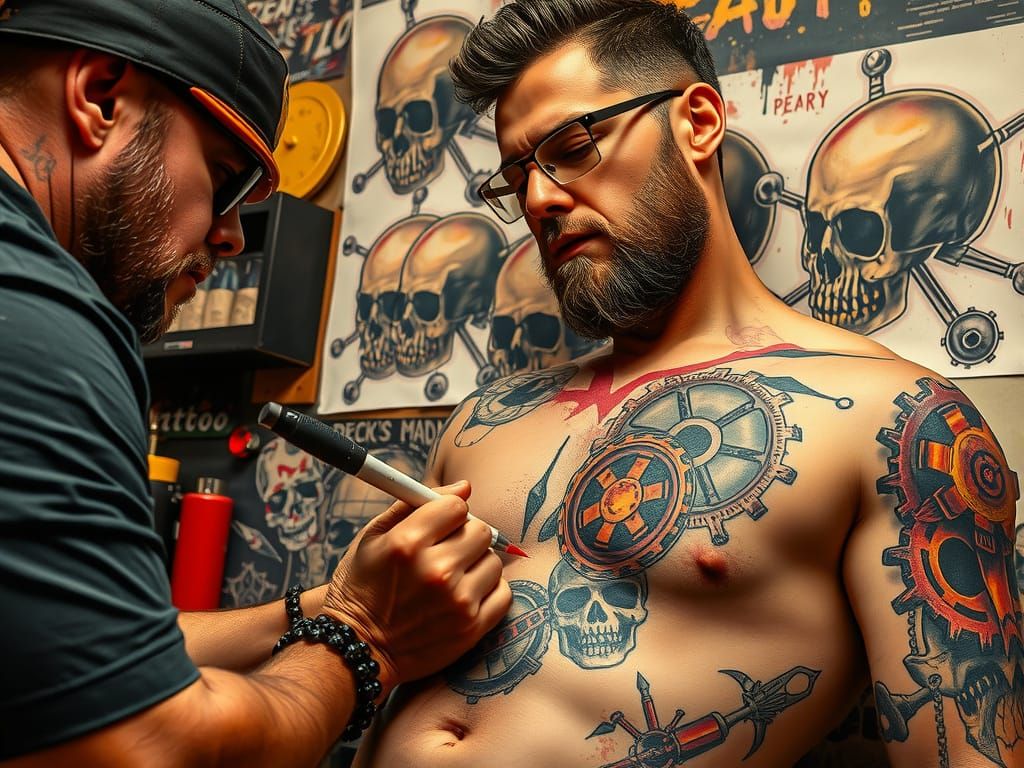 Biker Tattoo Shop with Post-Apocalyptic Art
