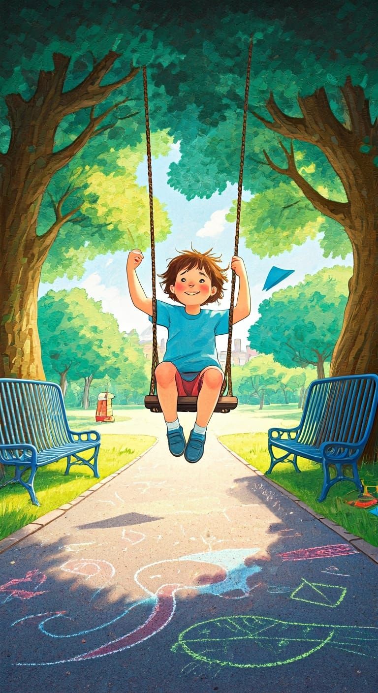 Child's Play: Whimsical Park Scene in Collage Style