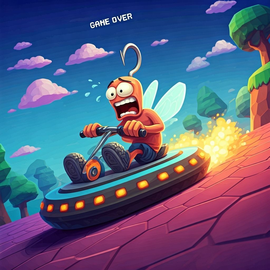 Cartoon Hook's Pixelated Scooter Adventure