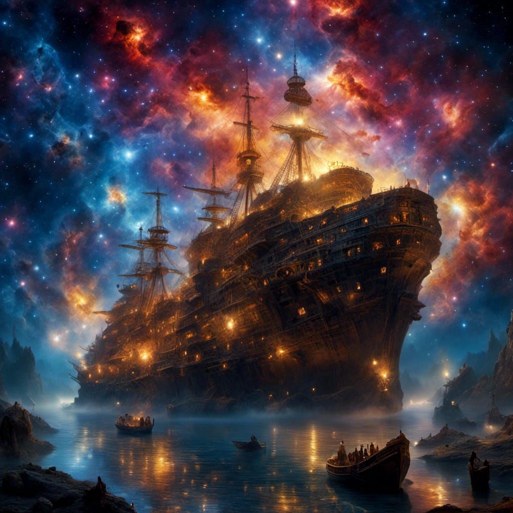 Fiery Attack Ships Over Orion in Cosmic Dream