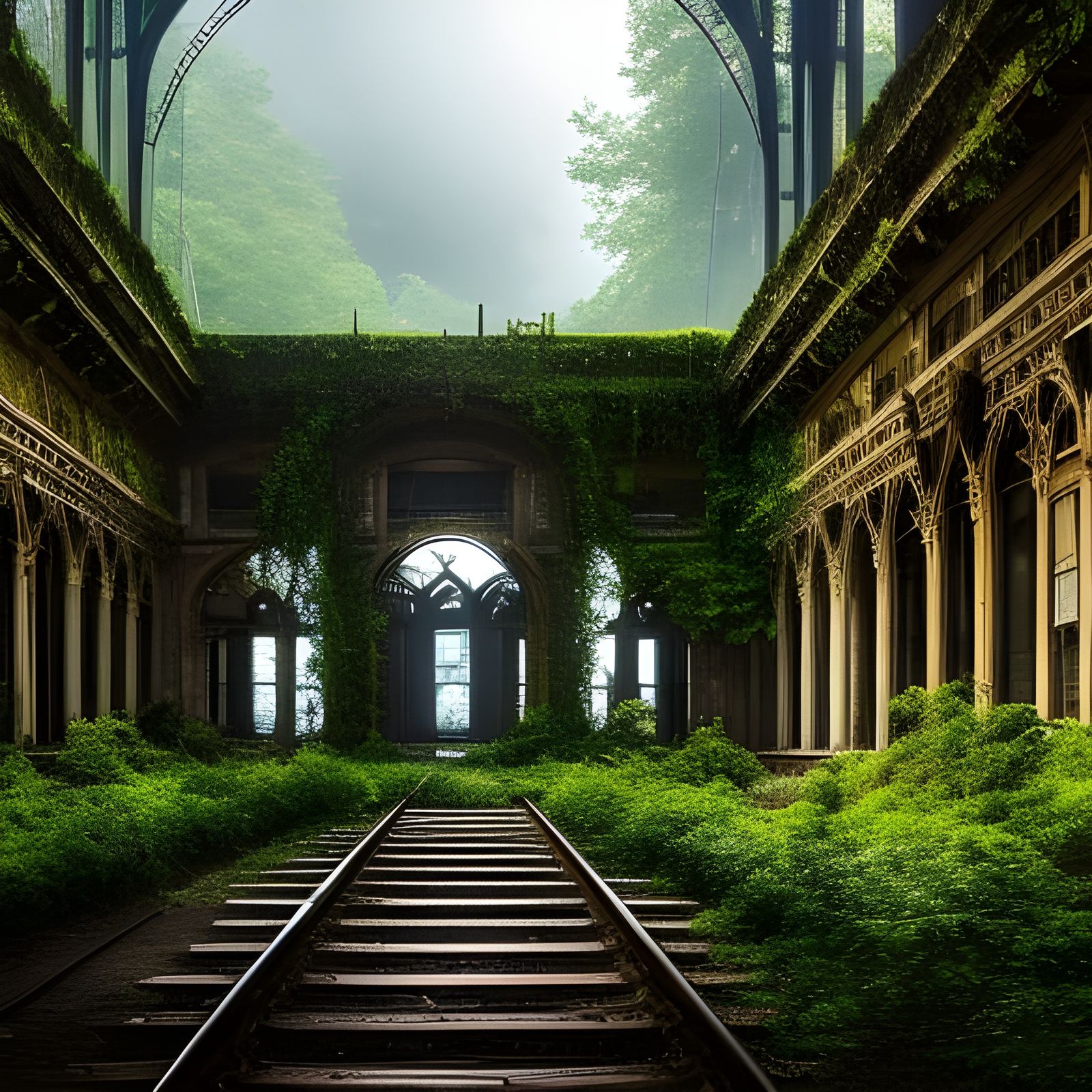 Haunted Railway Station at Night in Gothic Style