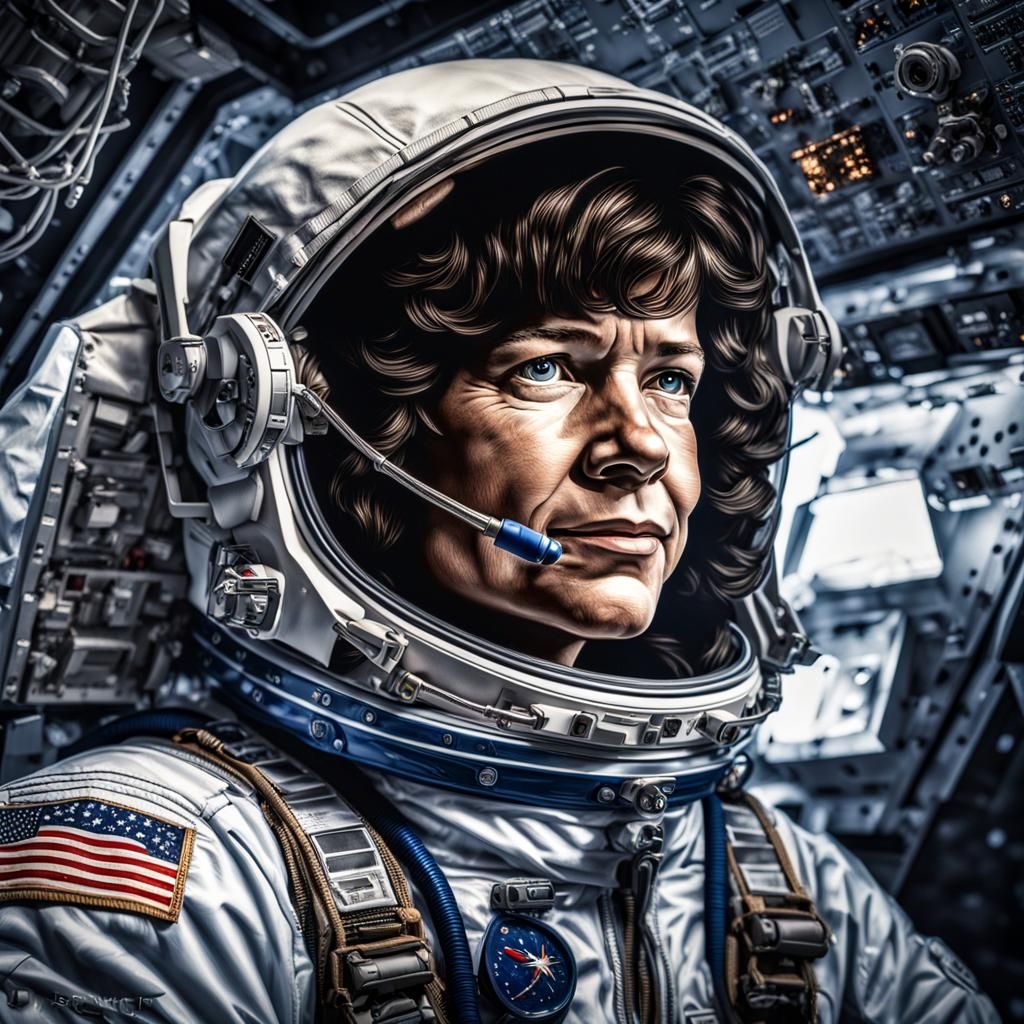 Sally Ride Astronaut Portrait in Hyperrealistic Style