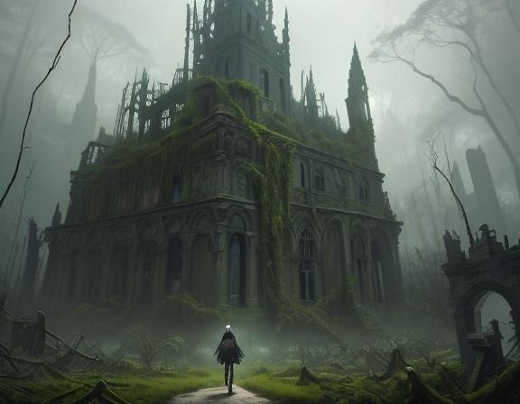 Surreal post-apocalyptic fantasy art. Medium shot. Betty Pag...