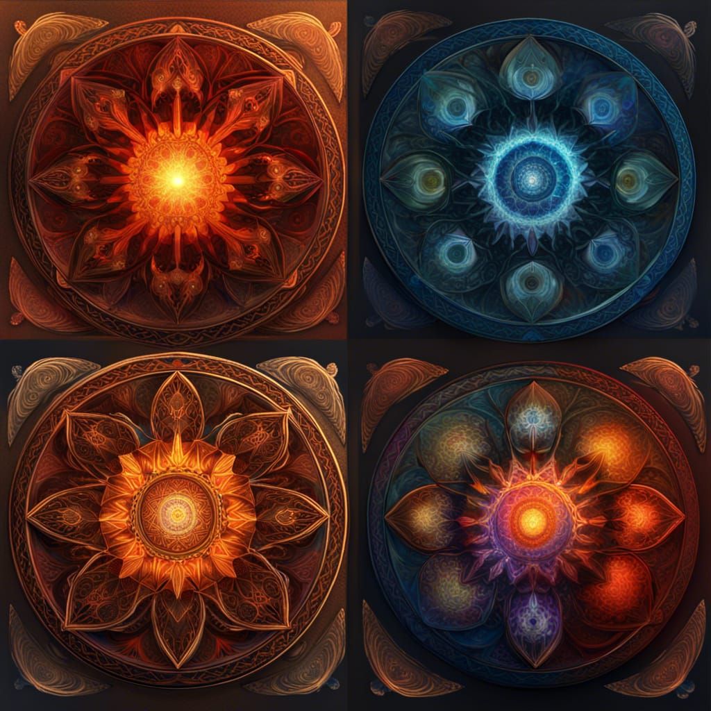 Mystical Mandala with Elemental Sections: Fantasy Concept Ar...
