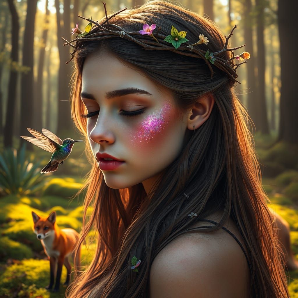 Mystical Forest Sorceress in Golden Light