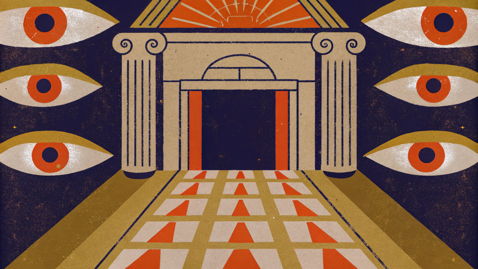 Crystalline Eyes in Escher-like Labyrinth