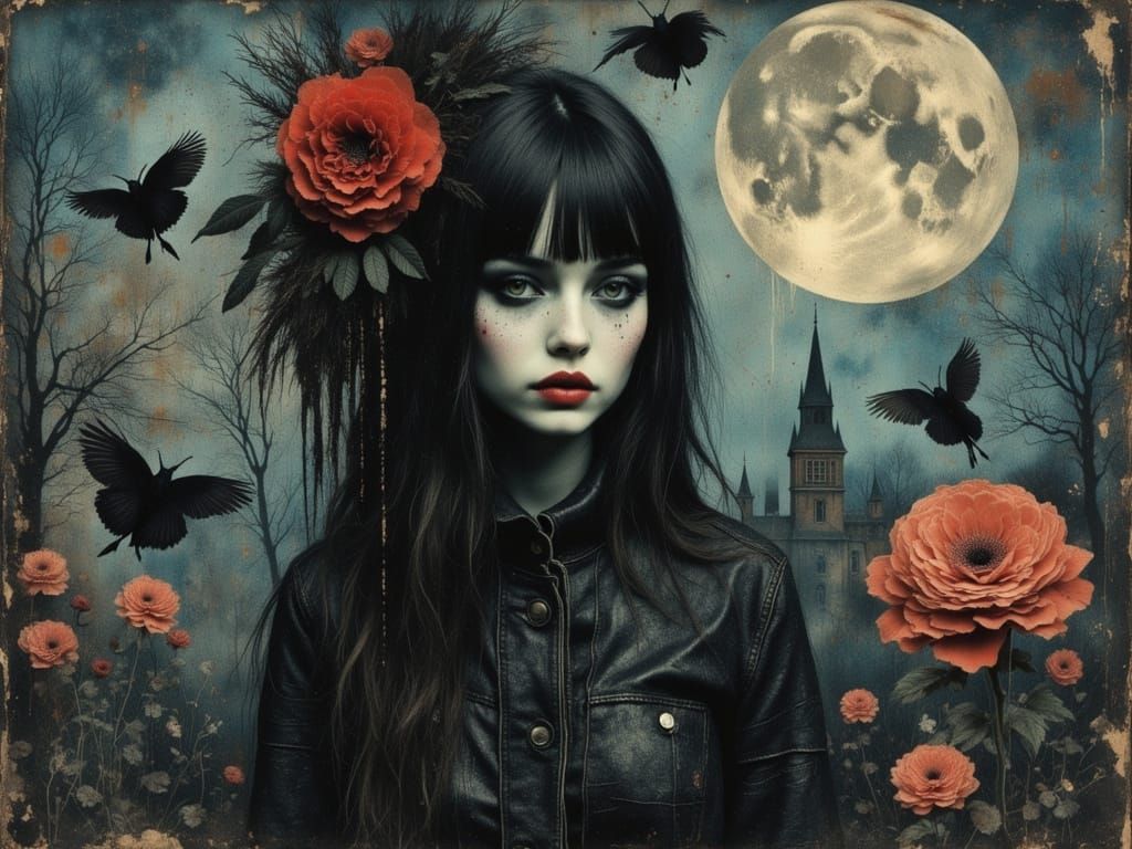 Gothic Woman in Moonlit Circus Fashion