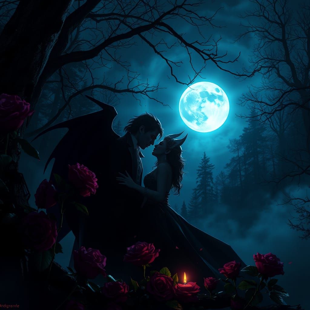 Romantic Vampires in Moonlight: Dark Fantasy Art