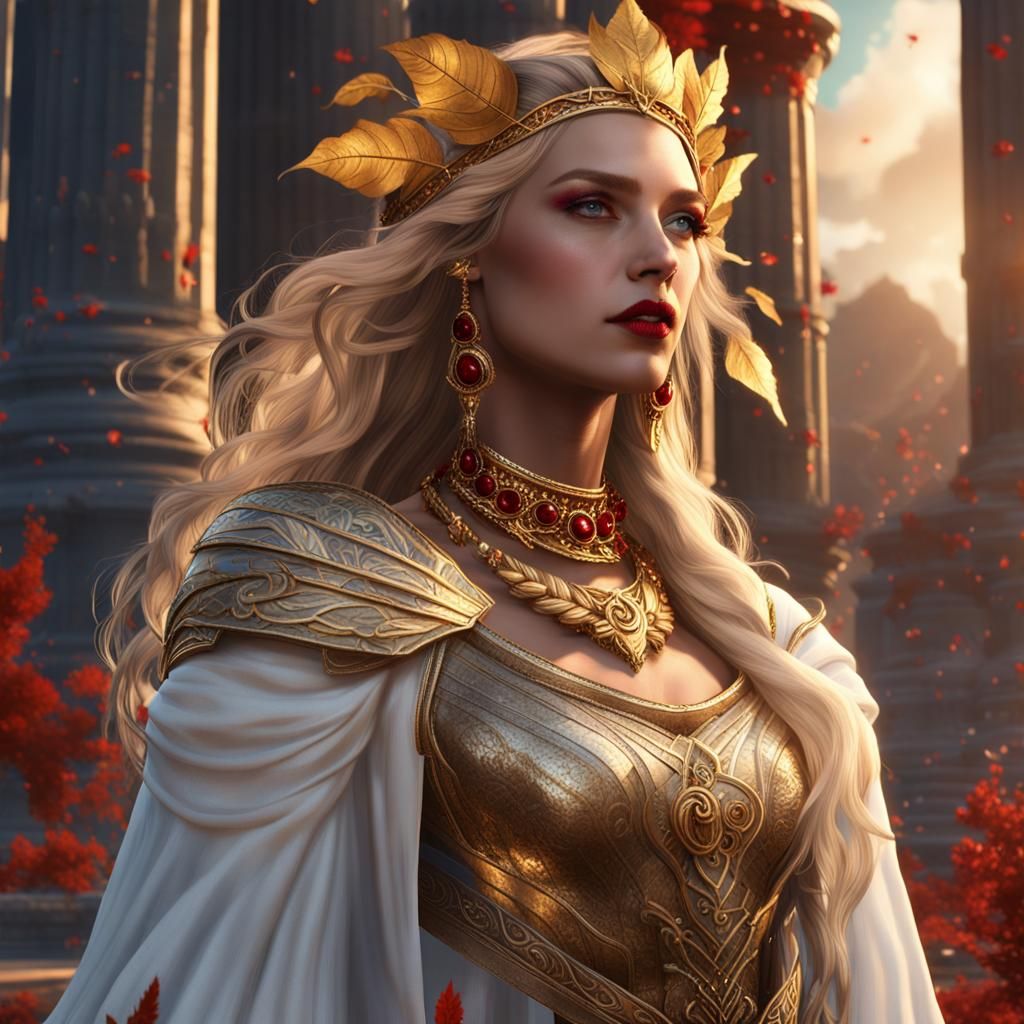 Goddess with Long Blonde Hair and Golden Corset