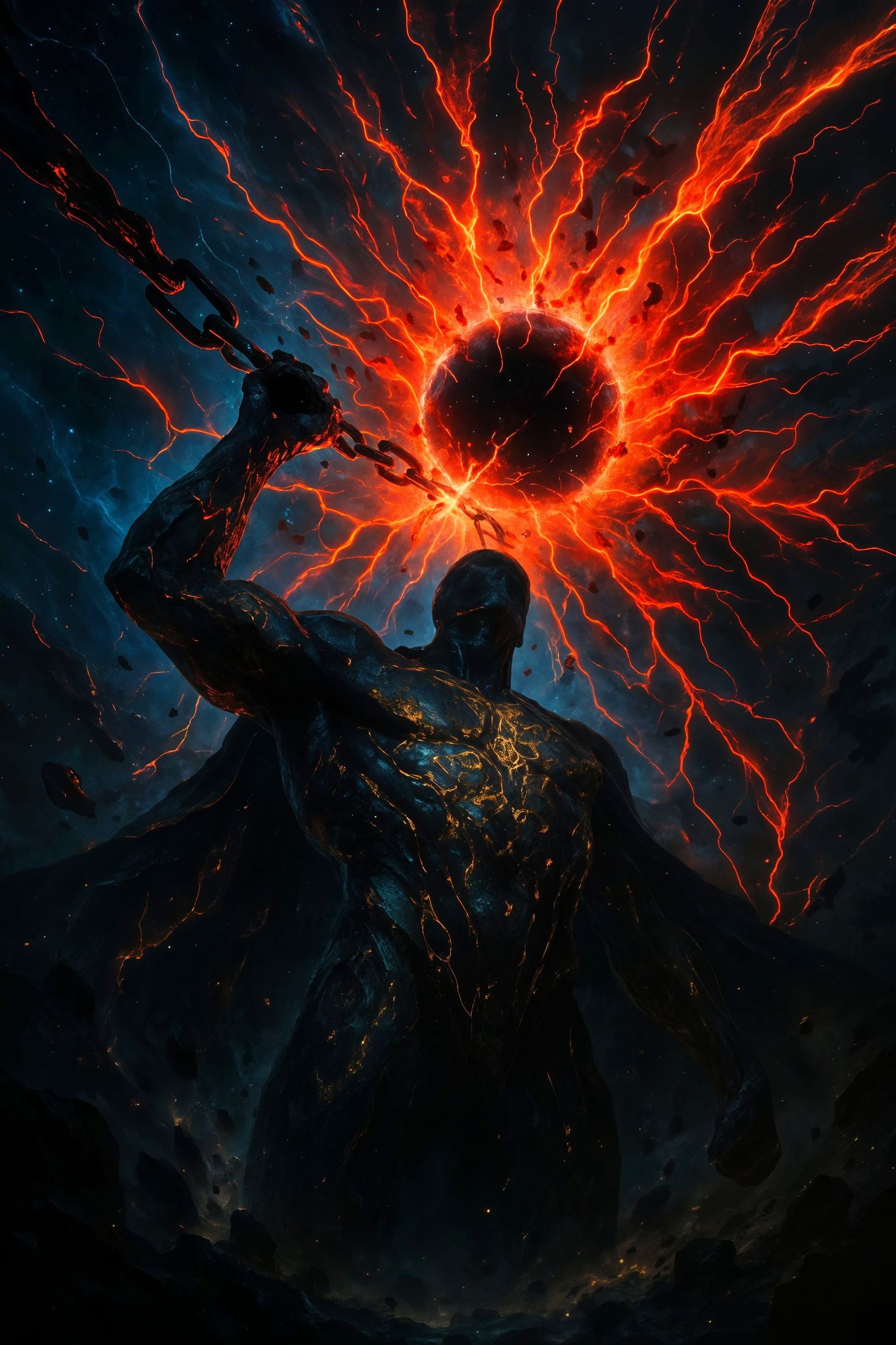 Celestial Titan Shattering Chains Around Black Hole