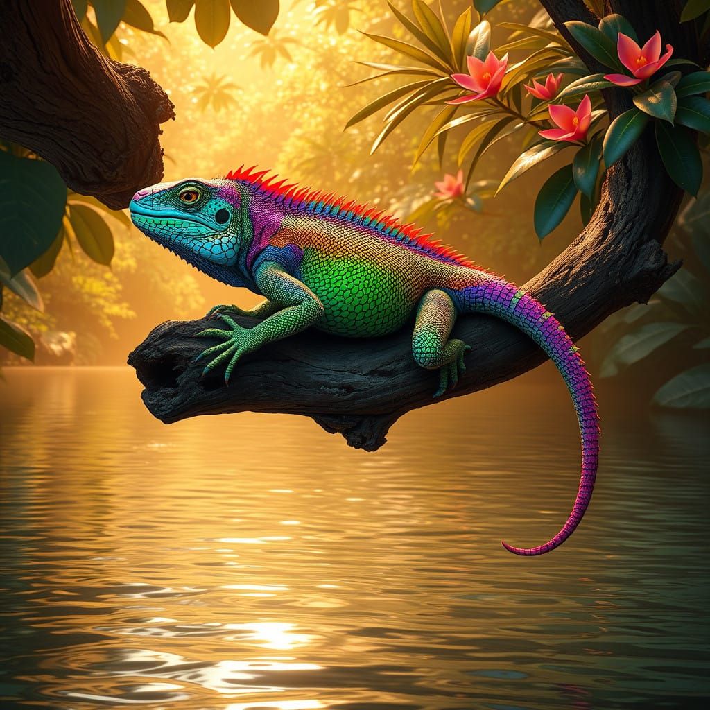 Serenely Floating Iguana in Tropical Paradise