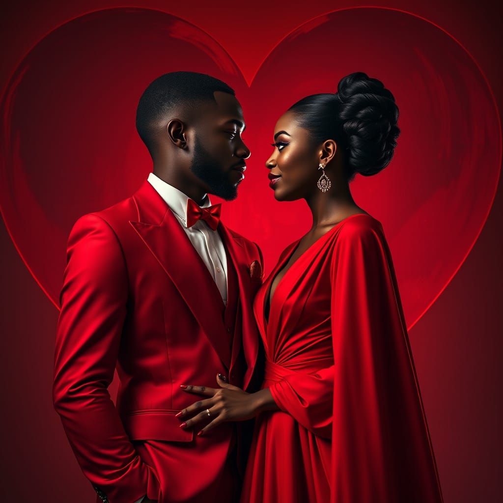 Love in Vibrant Red, a Romantic Impasto Scene