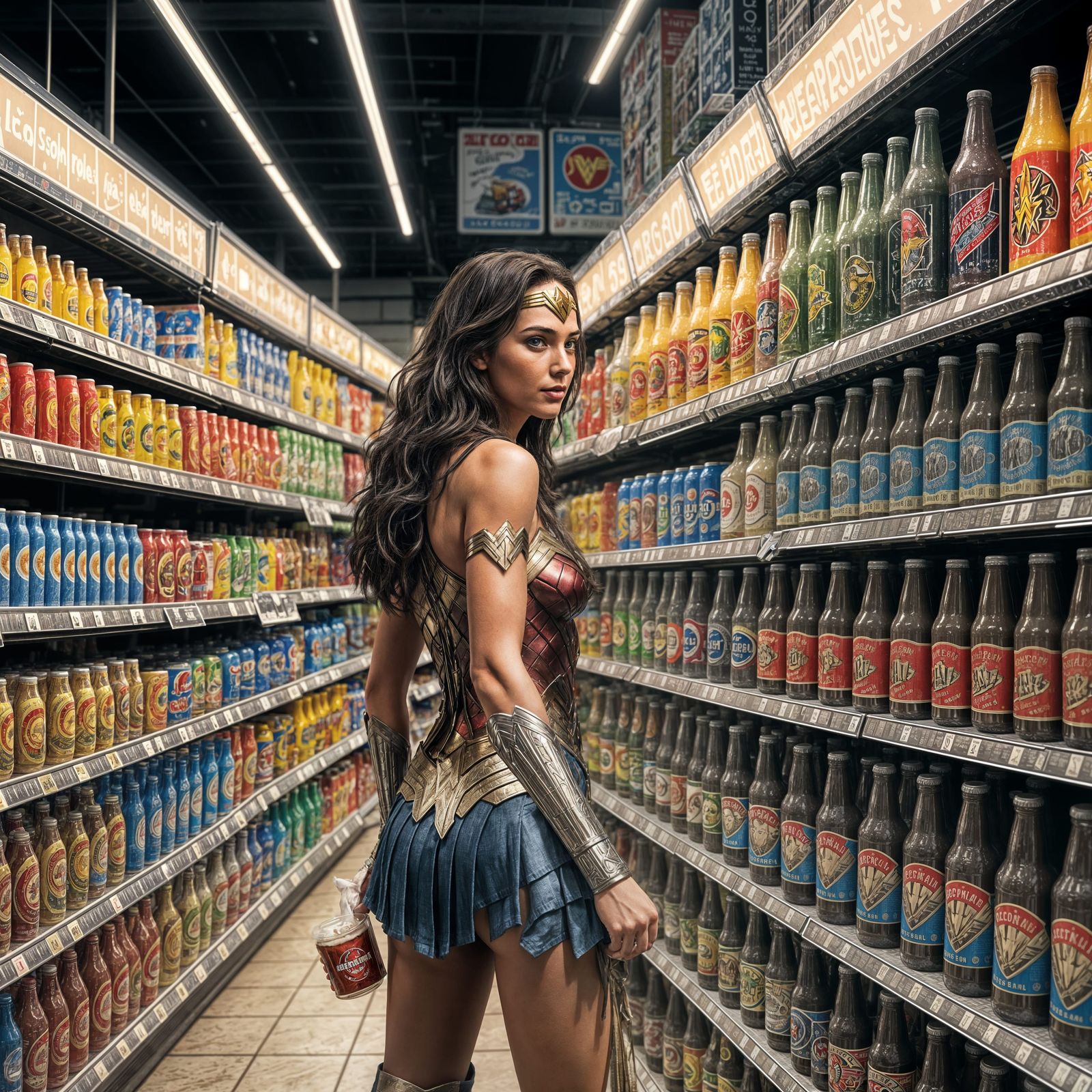 Wonder Woman Shops for Beer in Hyperrealistic Supermarket