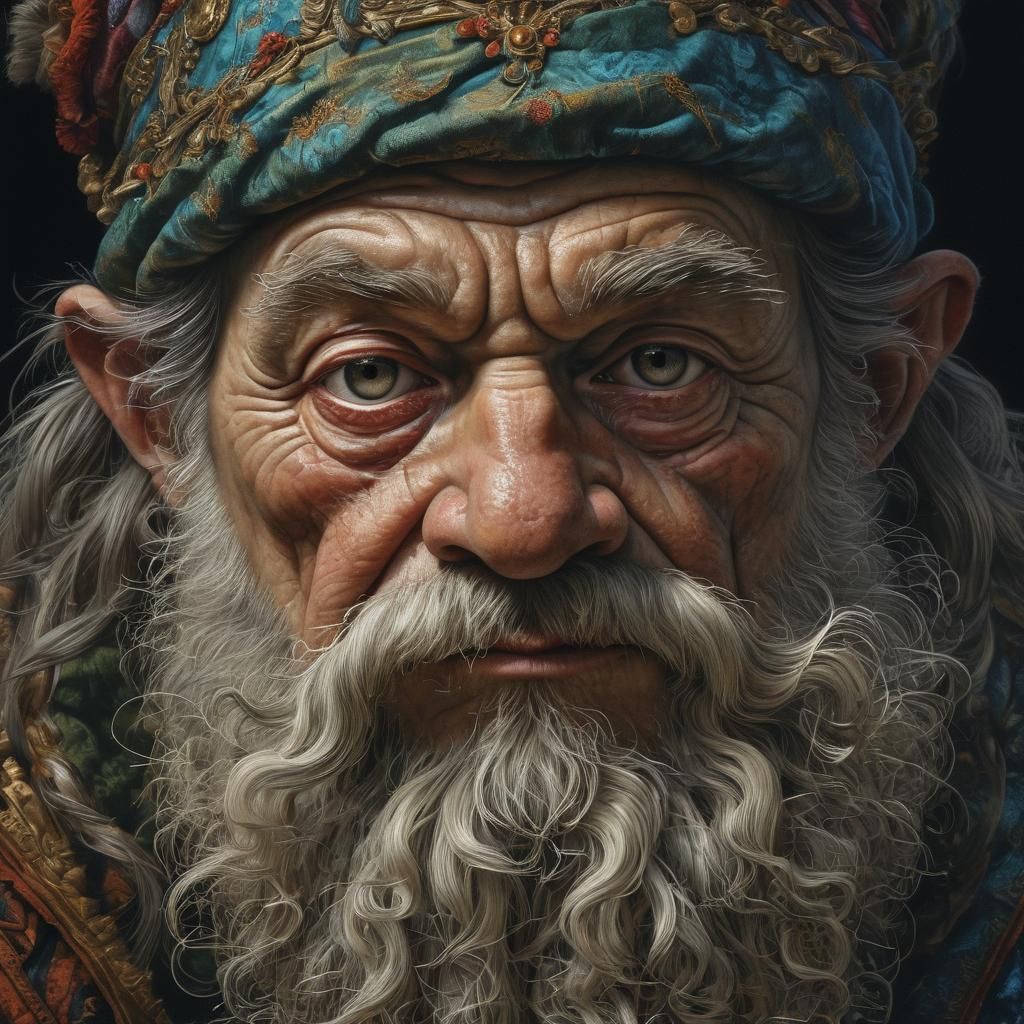 Dwarf Scholar Portrait in Etching Style