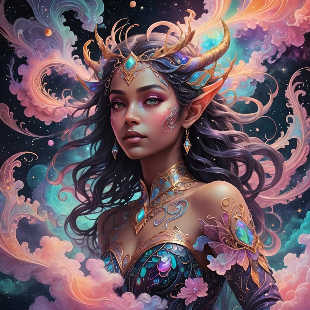 Ethereal Elf Goddess in Celestial Dreamscape