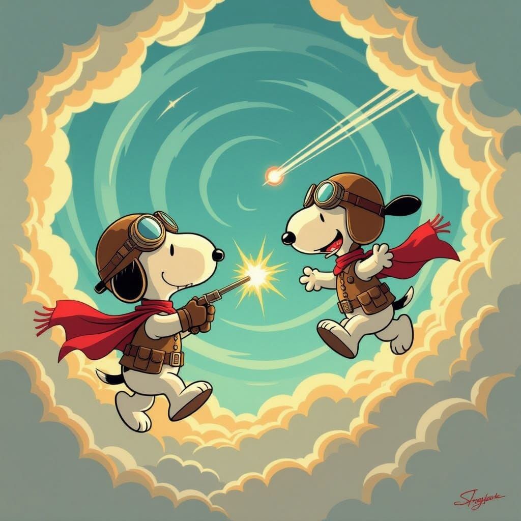 Snoopy Engages the Red Baron in a Vintage-Style Dogfight