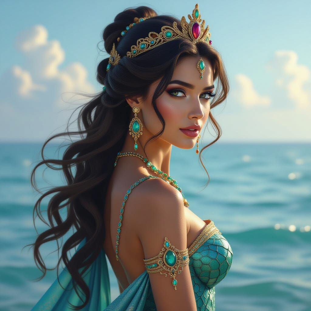 Mermaid Queen Portrait in Egyptian-Inspired Style