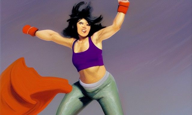 Woman Performs Spinning Kick, Oil Painting by Gurney