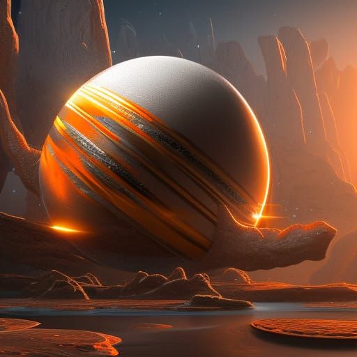 Robotic Planet with Orange Pincers: Detailed Matte Painting