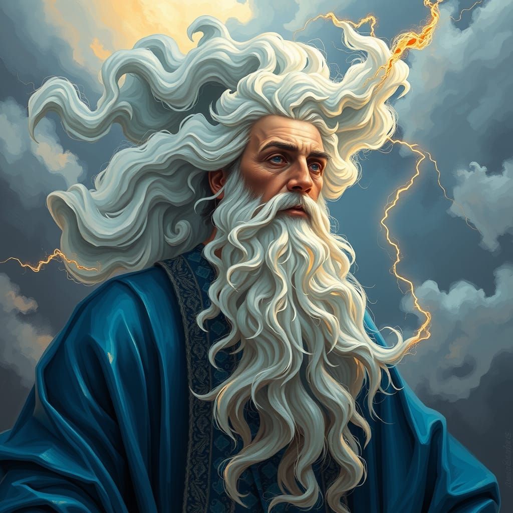 Majestic God with Cloud Beard in Post-Impressionist Style