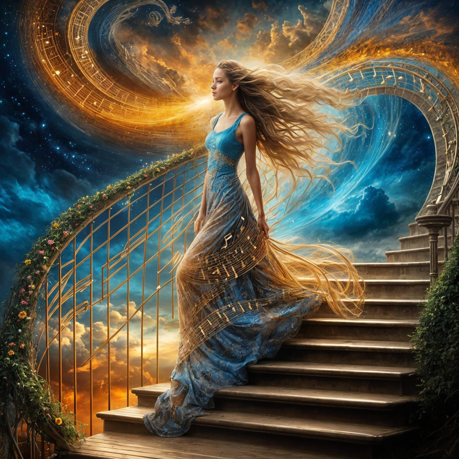 Surreal Musical Girl Ascending to Heaven