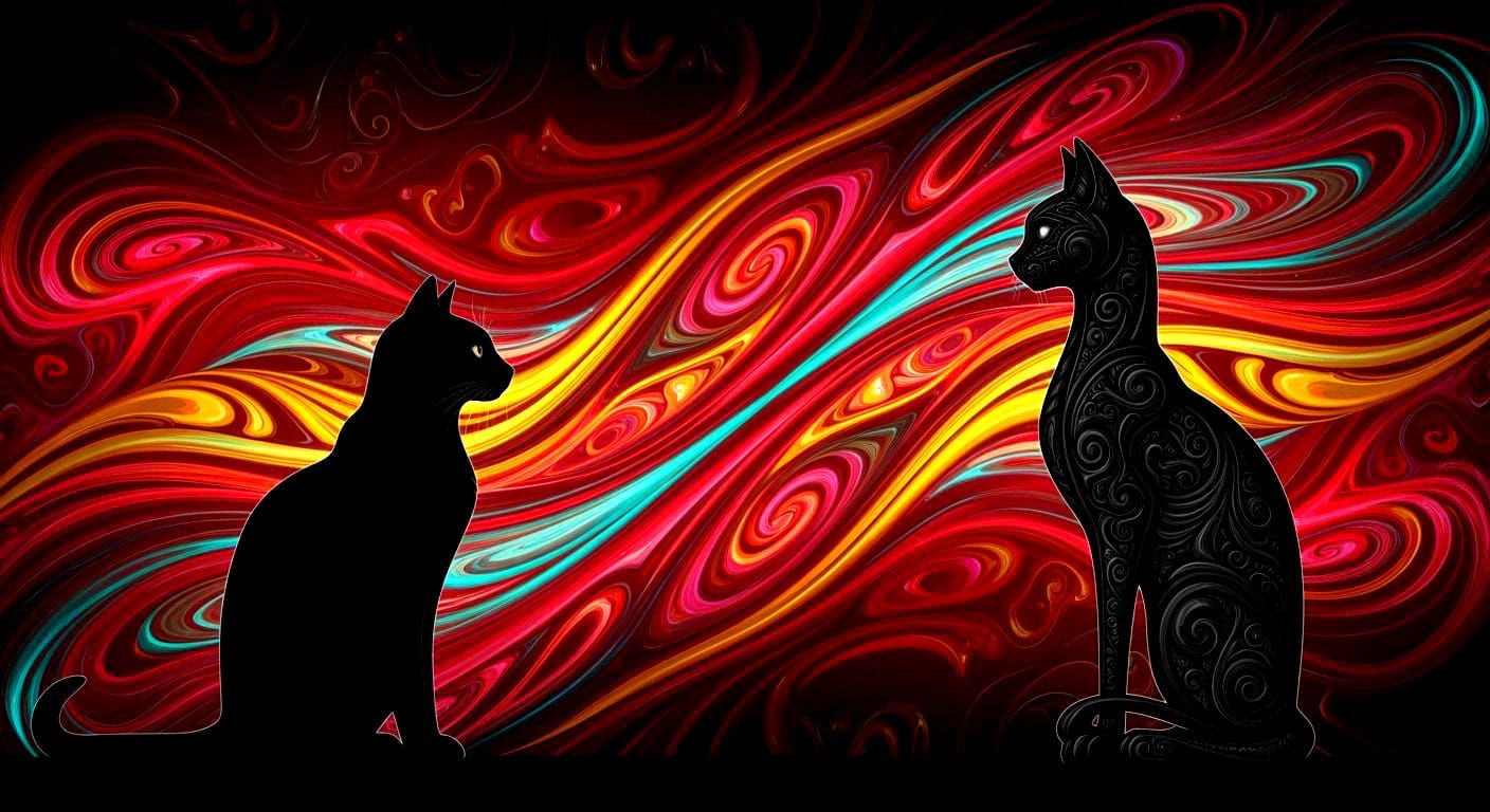 Mystical Cats Mirrored in Swirling Colors