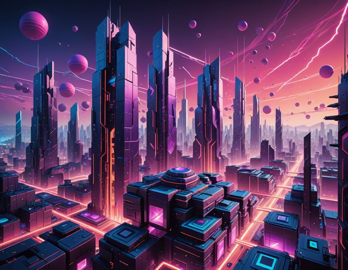 Glowing City of Cubes in Vibrant Digital Art