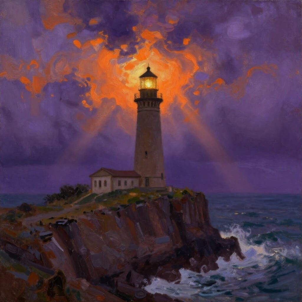 Dramatic Lighthouse in Stormy Seas