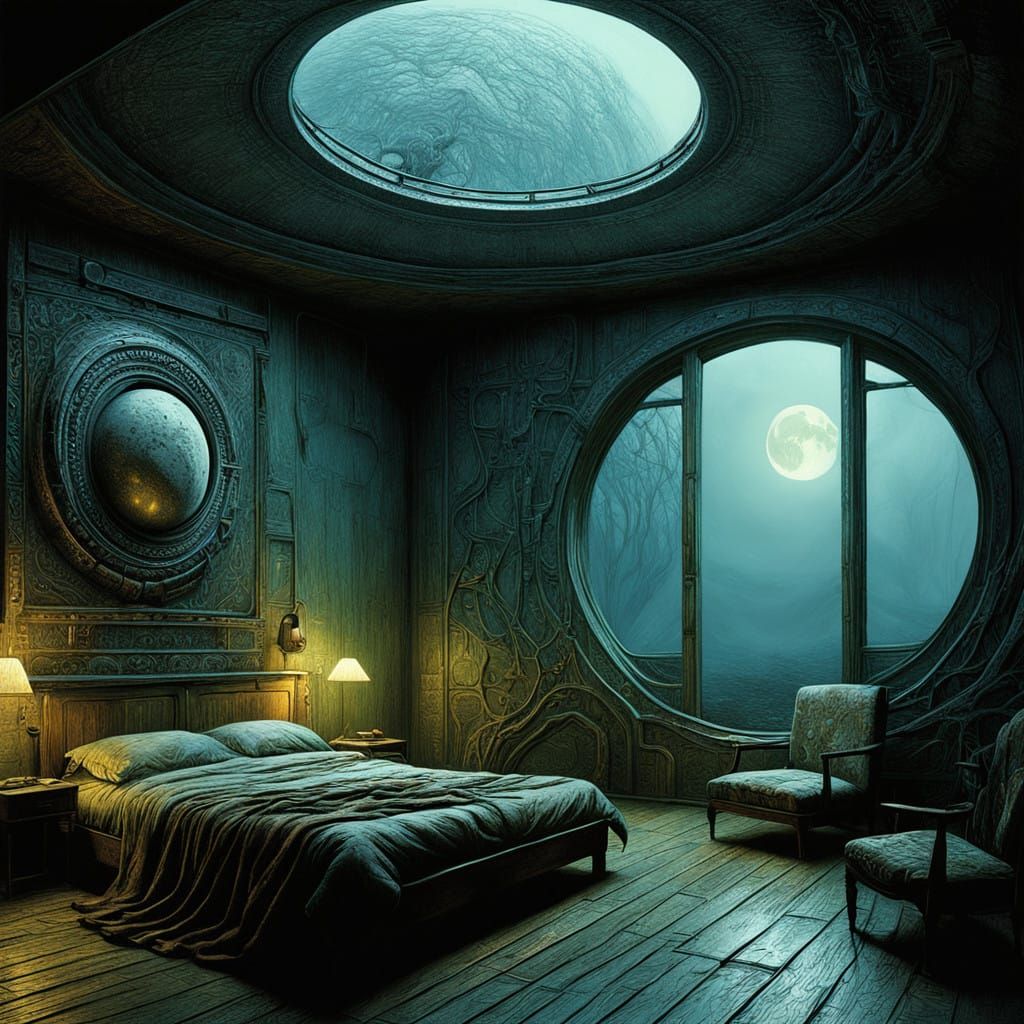 Surreal Moonlit Sanctuary in a Glowing Lunar Apple