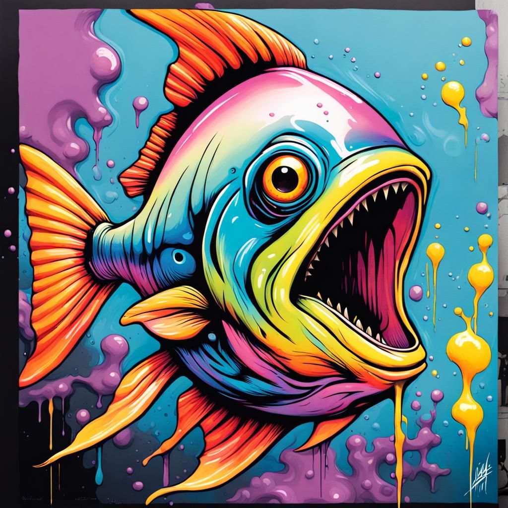 Colorful Alien Fish in Graffiti Art Style