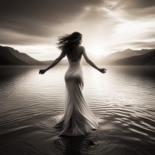 Sunset Lake: Woman in Water Dress