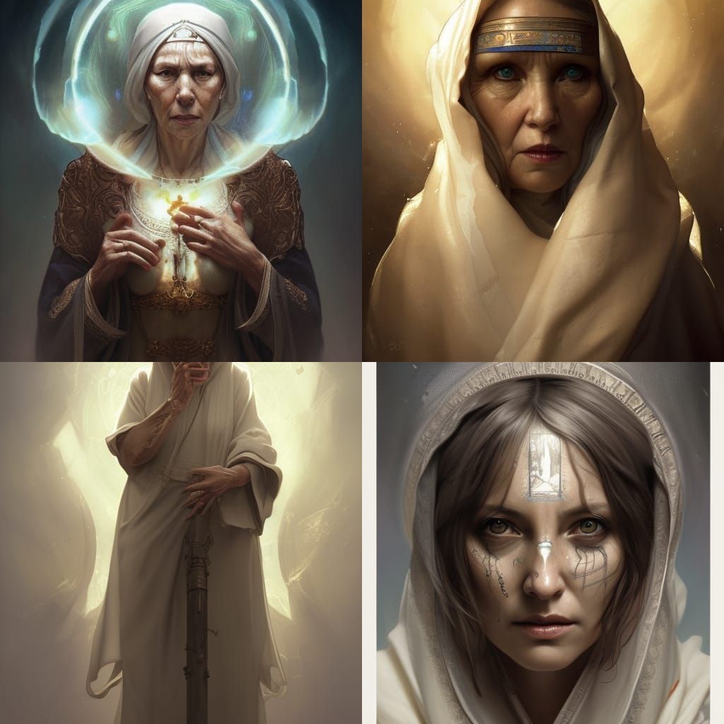 Compassionate Priestess in Heaven: Detailed Digital Portrait